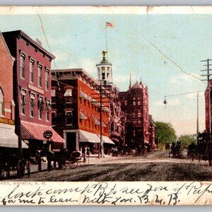 Vintage 1908 Postcard Main Street Nashua N.H.  Handwritten Note  #1450